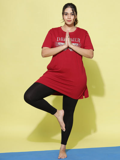 Hosiery Cotton Plus Size T-shirt with Pockets Red
