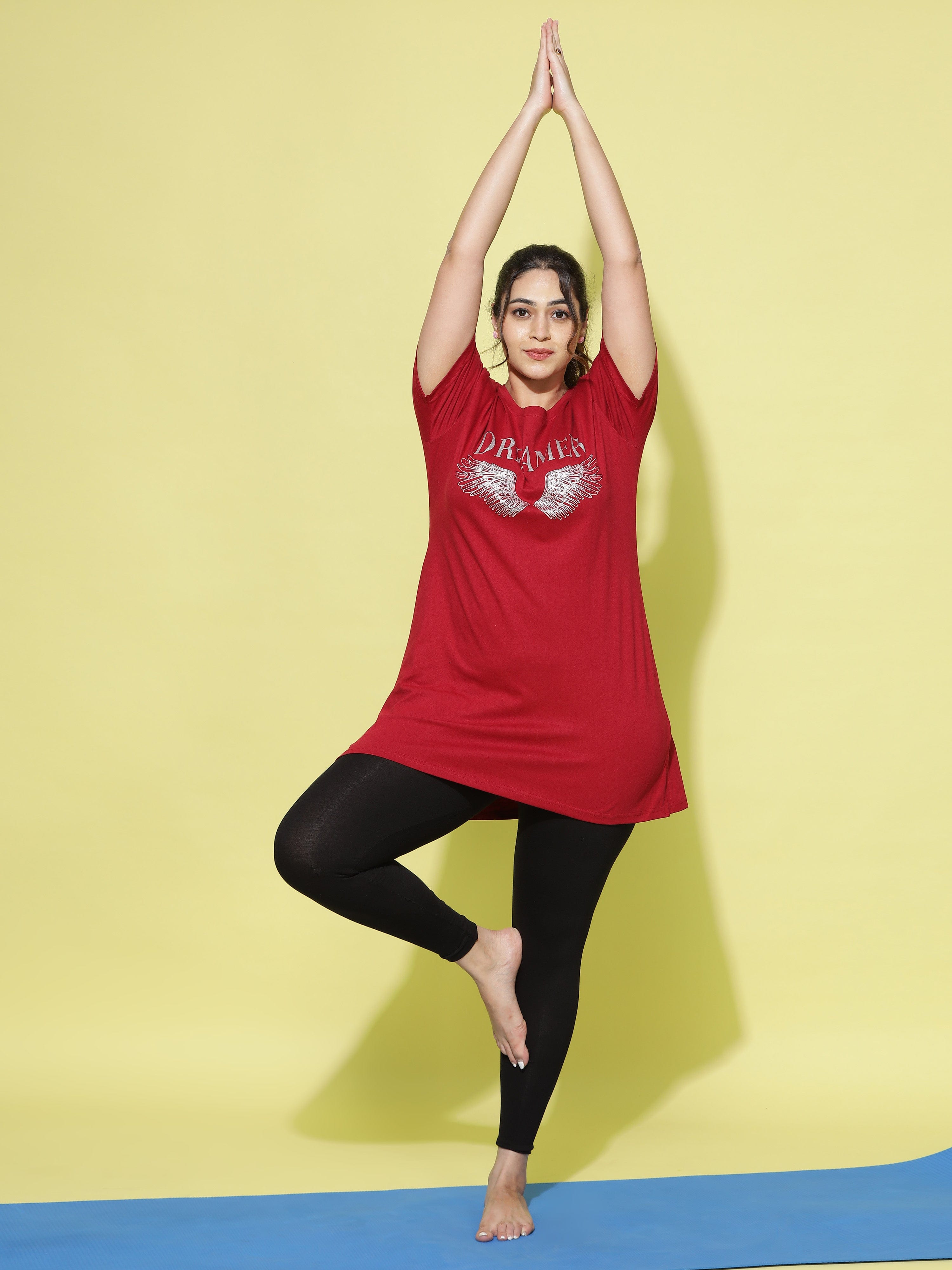 Buy Chic Style Red Graphic Long T-Shirt for Women Online – 9shines