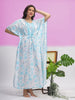 Pure Cotton Sky Blue Kaftan Nighty for Women with Mirror Work
