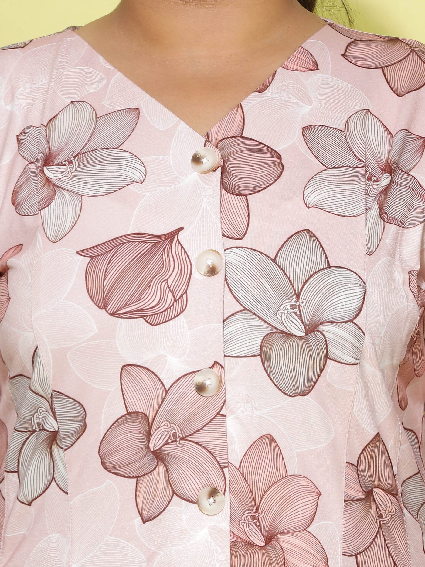 Cotton Blend Top V Neck Peach