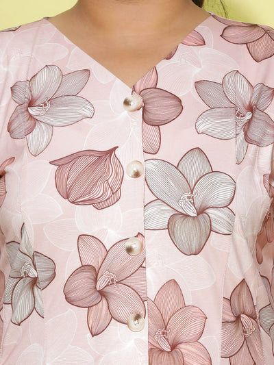 Cotton Blend Top V Neck Peach