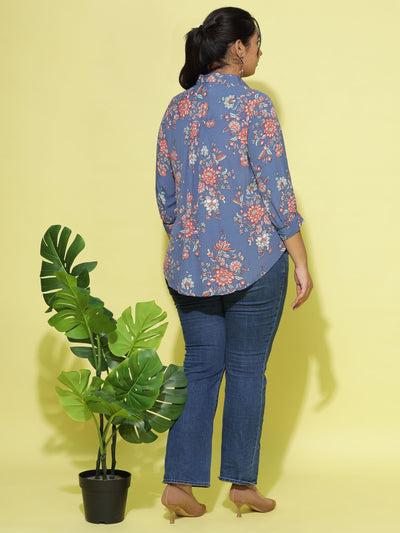 Viscose Top Collar Neck Denim Blue