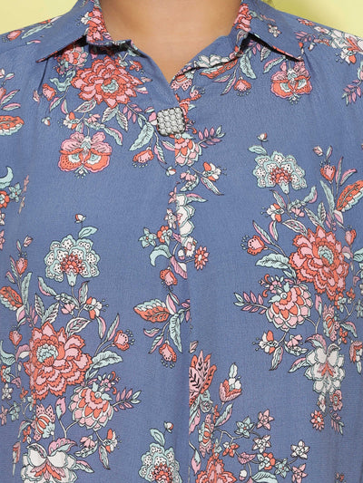 Viscose Top Collar Neck Denim Blue