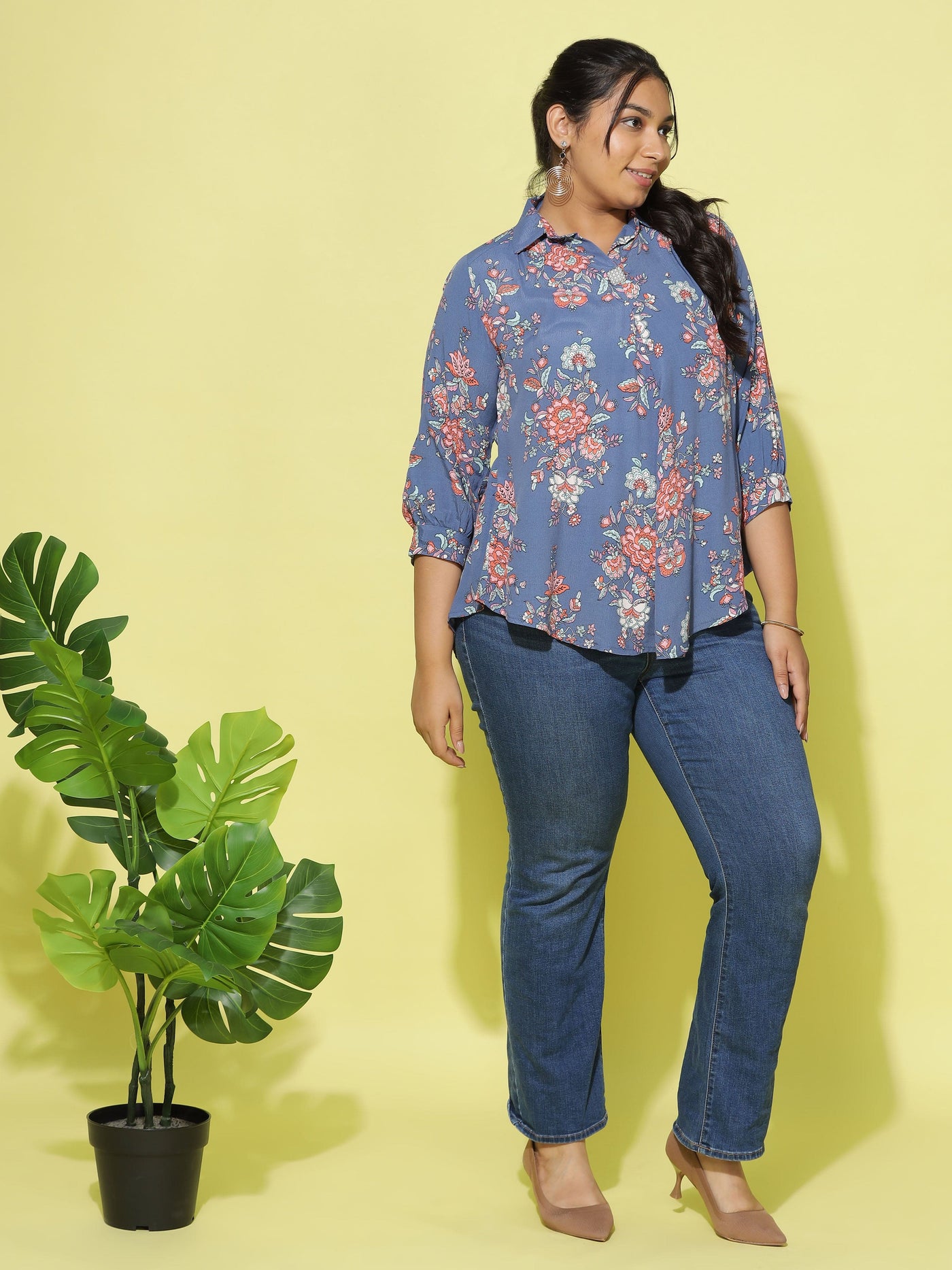 Viscose Top Collar Neck Denim Blue