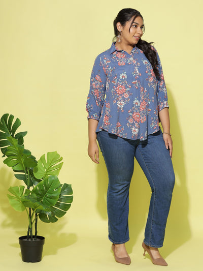 Viscose Top Collar Neck Denim Blue