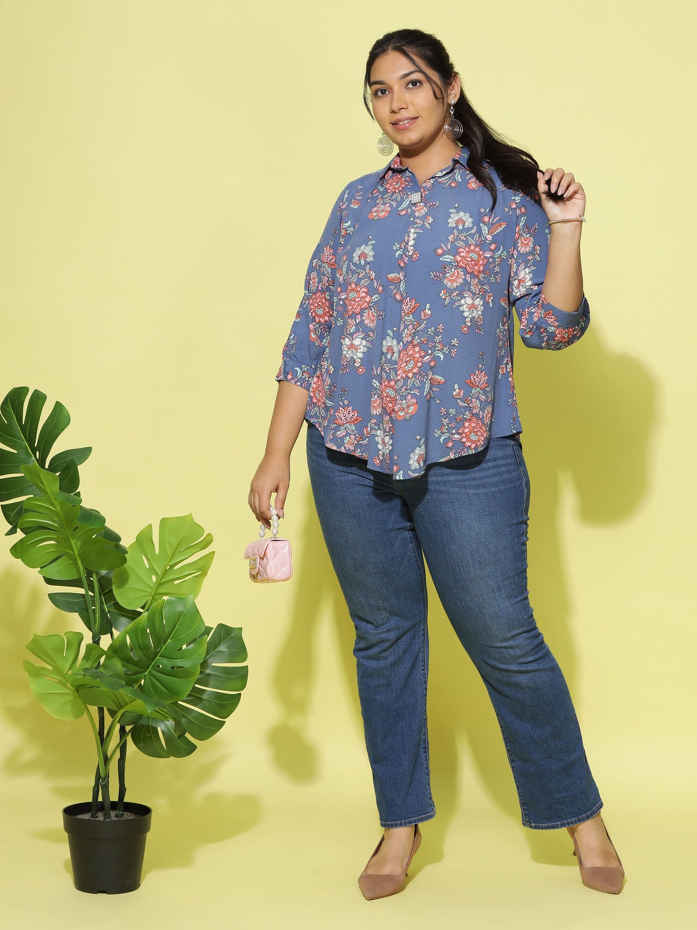 Viscose Top Collar Neck Denim Blue