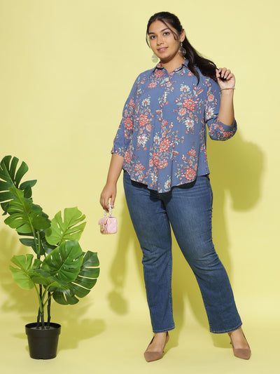 Viscose Top Collar Neck Denim Blue