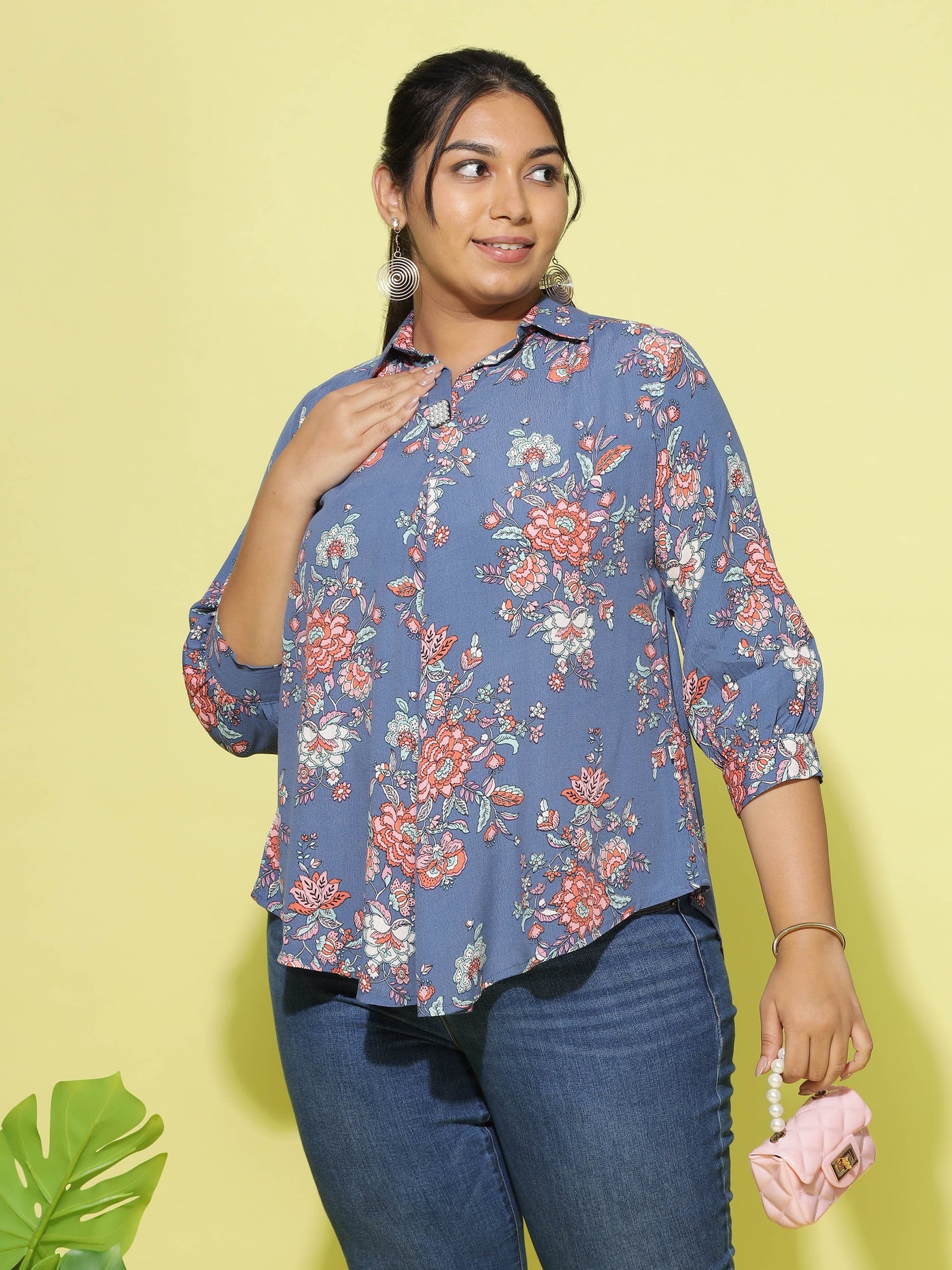 Viscose Top Collar Neck Denim Blue