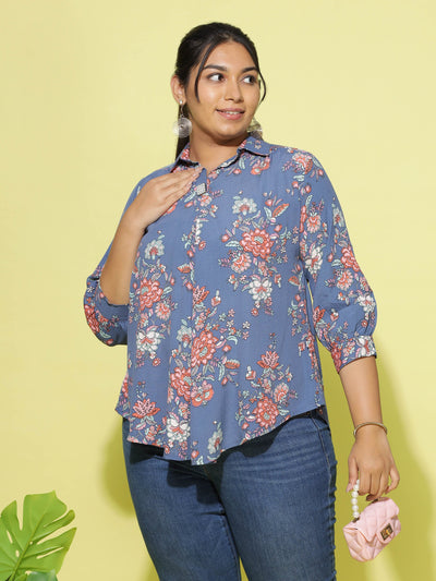 Viscose Top Collar Neck Denim Blue