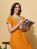 Mustard Yellow Alpine Nighty - Luxurious Embroidery & All-Season Comfort