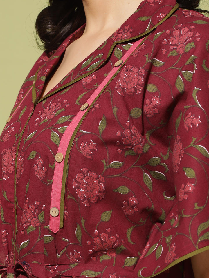 Fashionable and Functional: Maroon Floral Dress for Nursing Moms