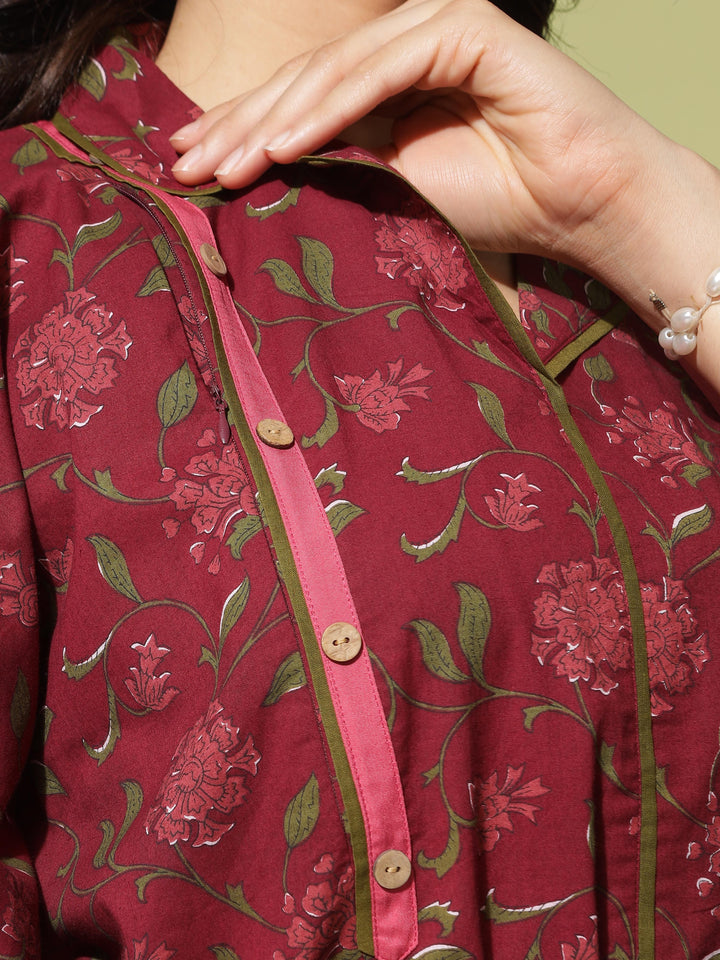 Fashionable and Functional: Maroon Floral Dress for Nursing Moms