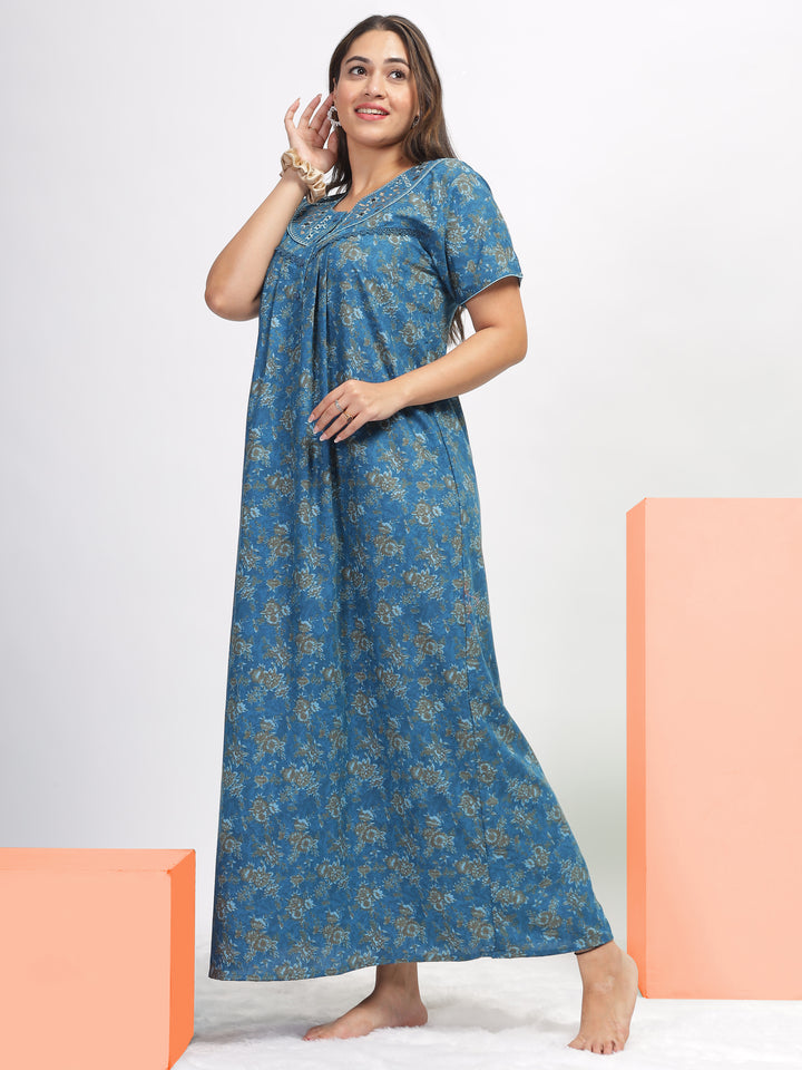 Graceful in Blue: Designer Long Gown Crafted from Micro Poly Viscose