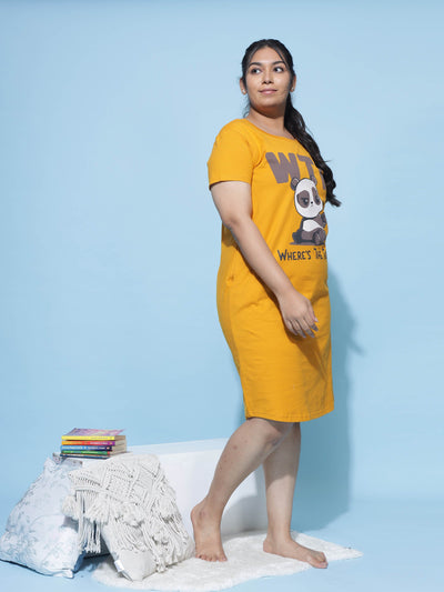 Hosiery Cotton Short Nighty Plus Size Bold Yellow