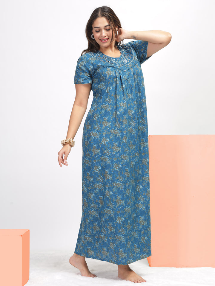 Graceful in Blue: Designer Long Gown Crafted from Micro Poly Viscose
