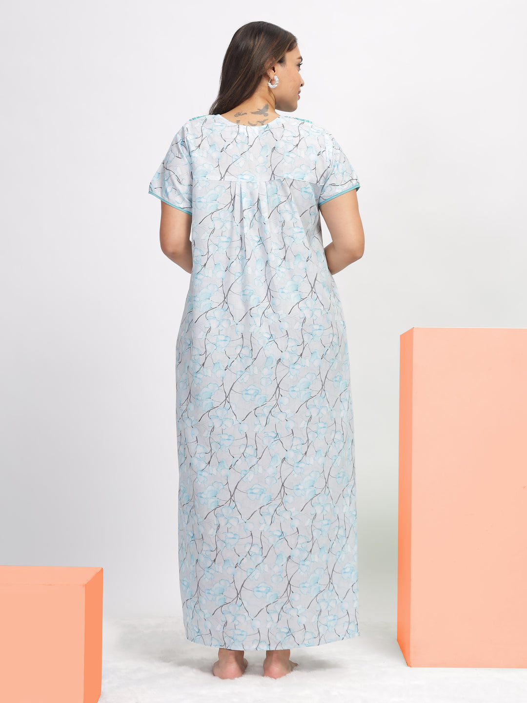 Blue Embroidered Nighty: Elegance in Every Stitch