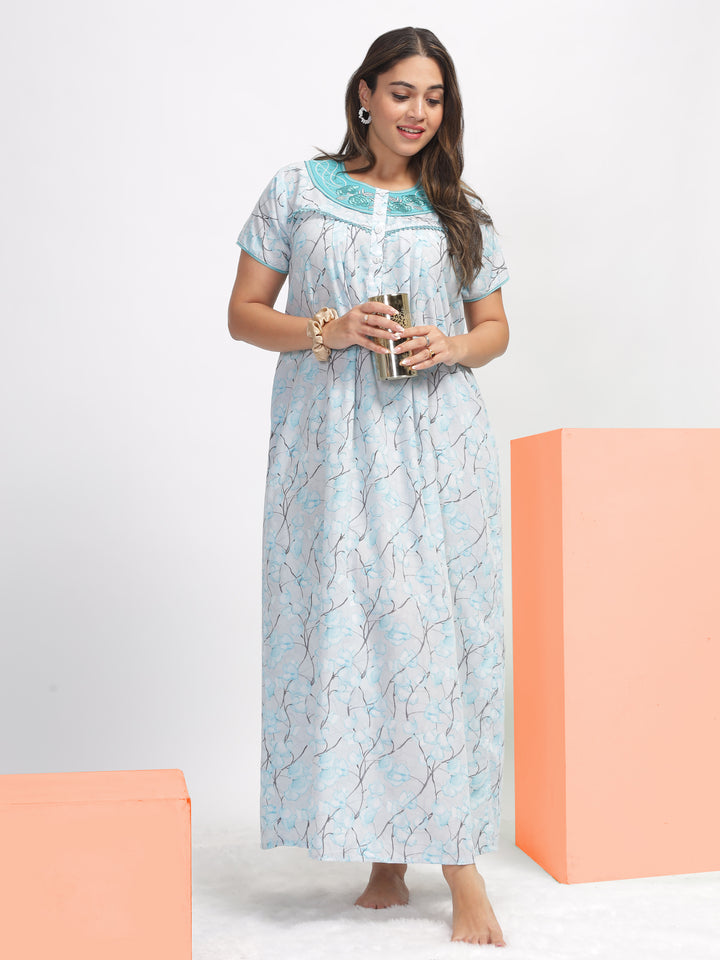 Blue Embroidered Nighty: Elegance in Every Stitch