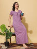 Purple Cotton Blend Nighty for Women with Crochet Lace Details