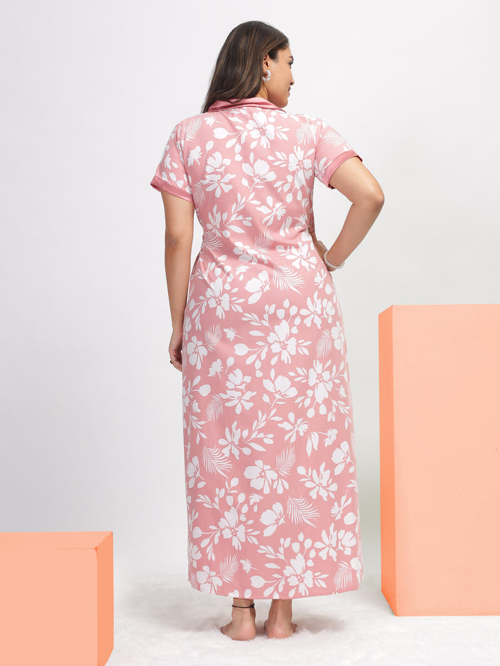 Leaf Peach: Poly Viscose House Coat with Gentle Petals