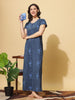 Cotton Blend Designer Maxi Ink Blue Nighty