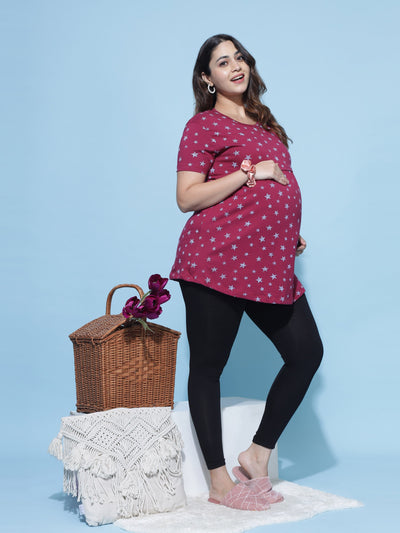 Maroon Hosiery Cotton Maternity Feeding Top
