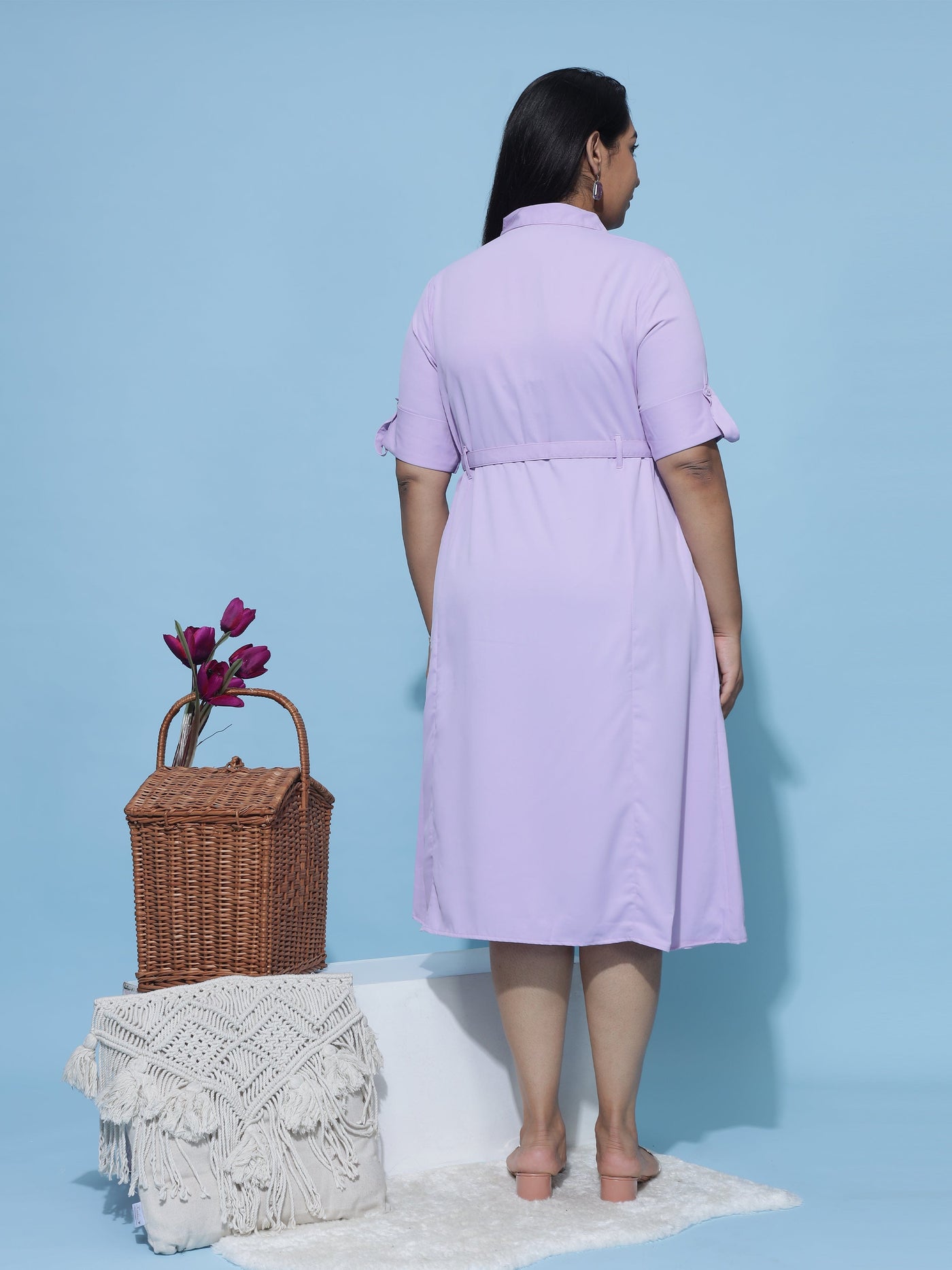 Polyester Collared Neck Dress Lilac