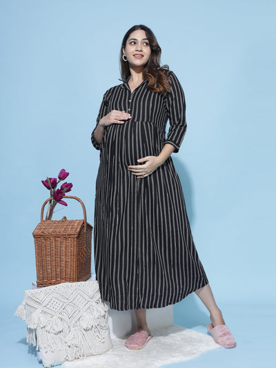 Rayon Maternity Feeding Dress White & Black