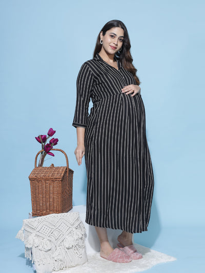 Rayon Maternity Feeding Dress White & Black