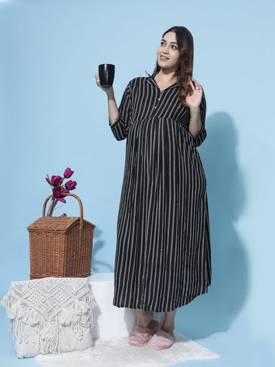 Rayon Maternity Feeding Dress White & Black