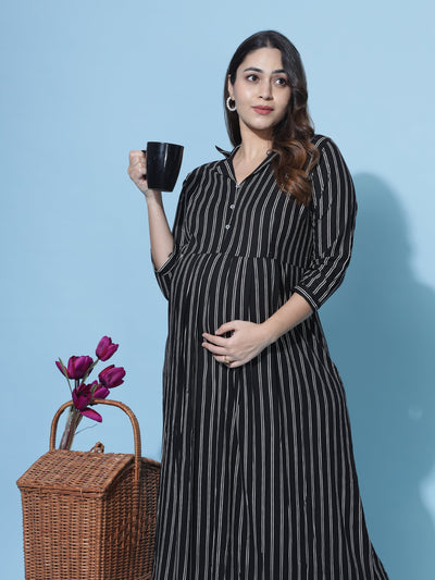 Rayon Maternity Feeding Dress White & Black