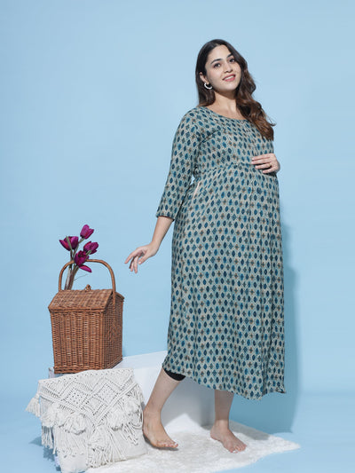 Rayon Maternity Feeding Dress Bottle Green