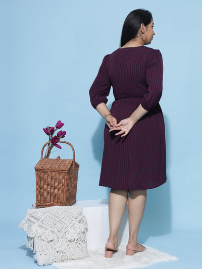 Polyester V-Neck Dress Magenta Pink