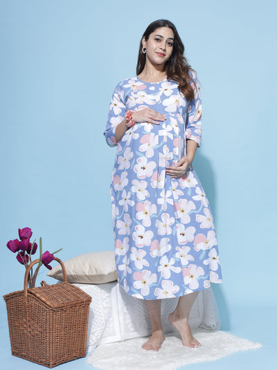 Rayon Maternity Feeding Dress Purple
