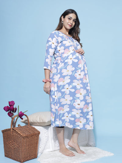 Rayon Maternity Feeding Dress Purple