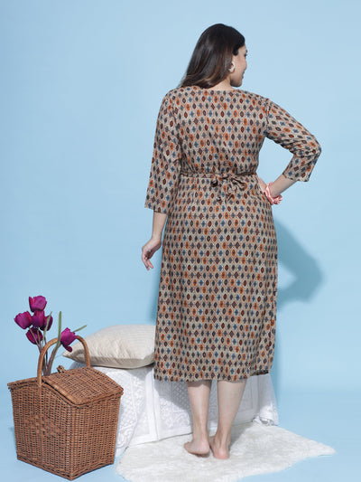 Rayon Maternity Feeding Dress Brown