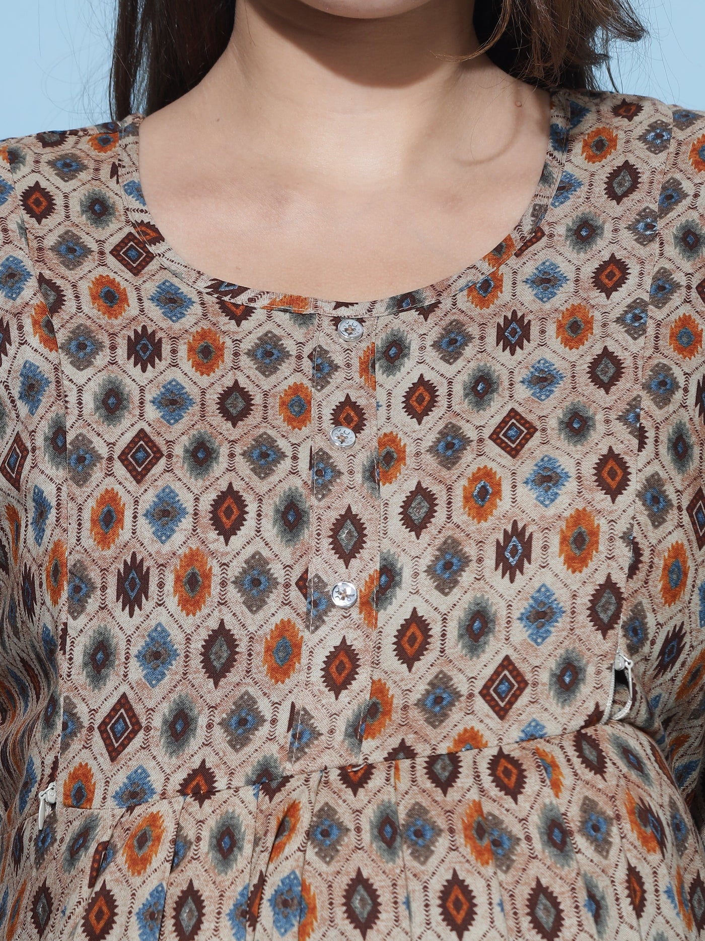 Rayon Maternity Feeding Dress Brown