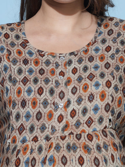 Rayon Maternity Feeding Dress Brown
