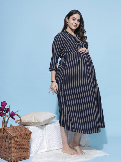 Rayon Maternity Feeding Dress White & Blue