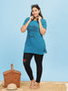 Stylish Blue Long T-Shirt for Women with Relaxed Fit and Pocket