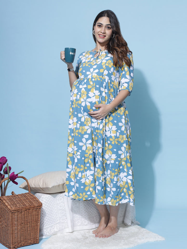  Maternity Dress  Shop Trendy Blue Feeding Maternity Dress at Great Price Online- 9shines label 