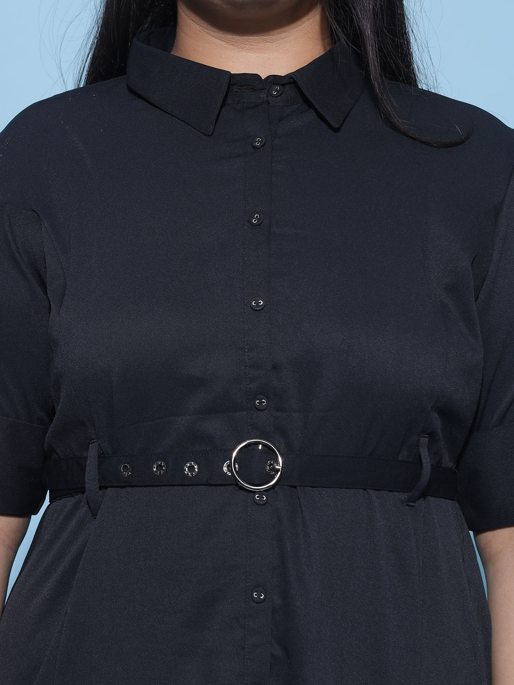  Casual Dresses  Plus Size Dresses - Shop Charcoal Black Linen Collared Dress- 9shines label 