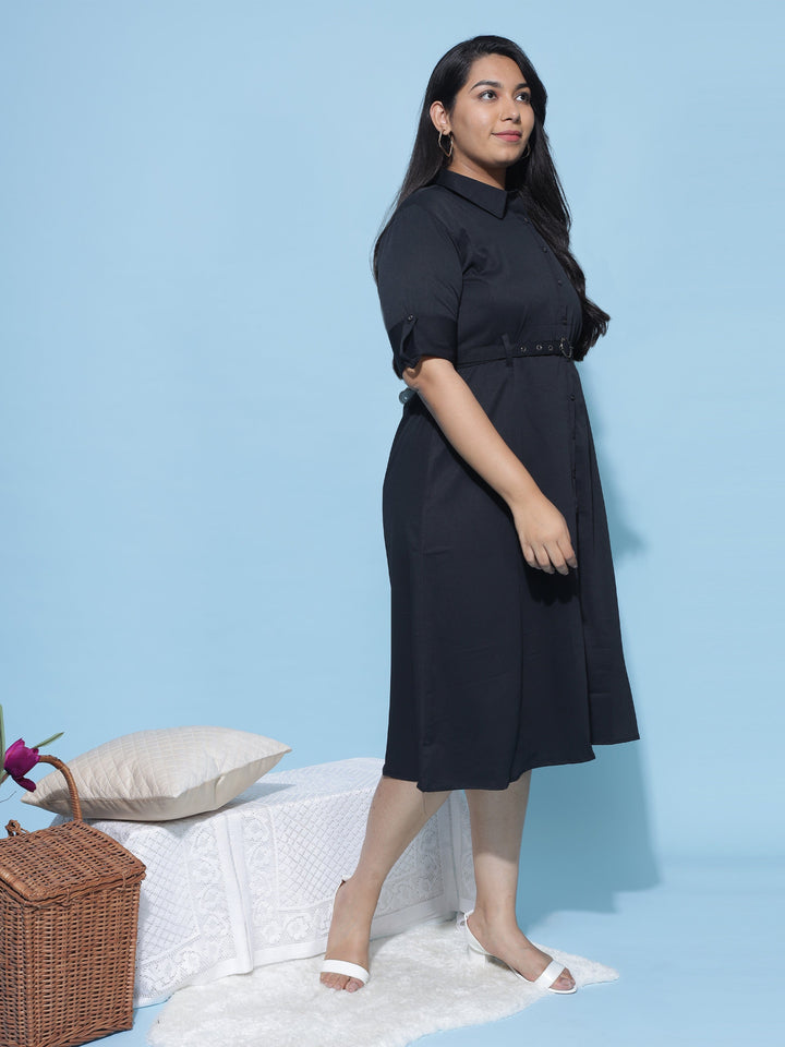  Casual Dresses  Plus Size Dresses - Shop Charcoal Black Linen Collared Dress- 9shines label 