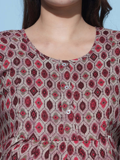 Rayon Maternity Feeding Dress Maroon