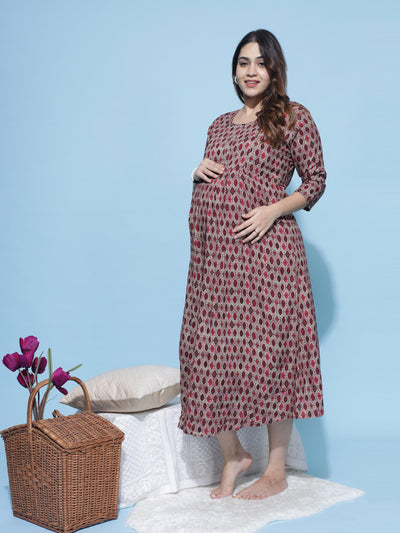 Rayon Maternity Feeding Dress Maroon