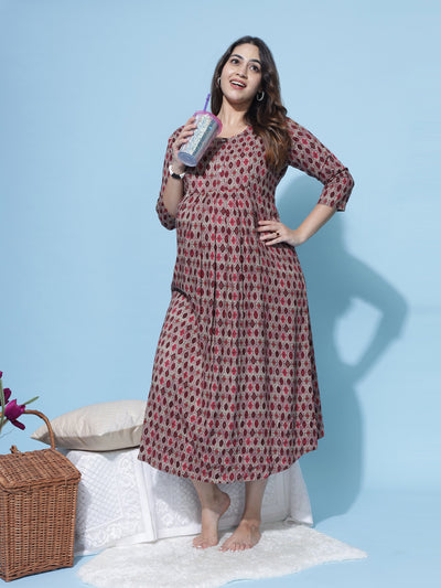 Rayon Maternity Feeding Dress Maroon