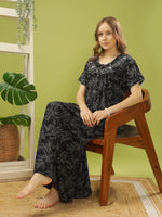 Elegant Black Alpine Pleated Design Ladies Nighty Dress