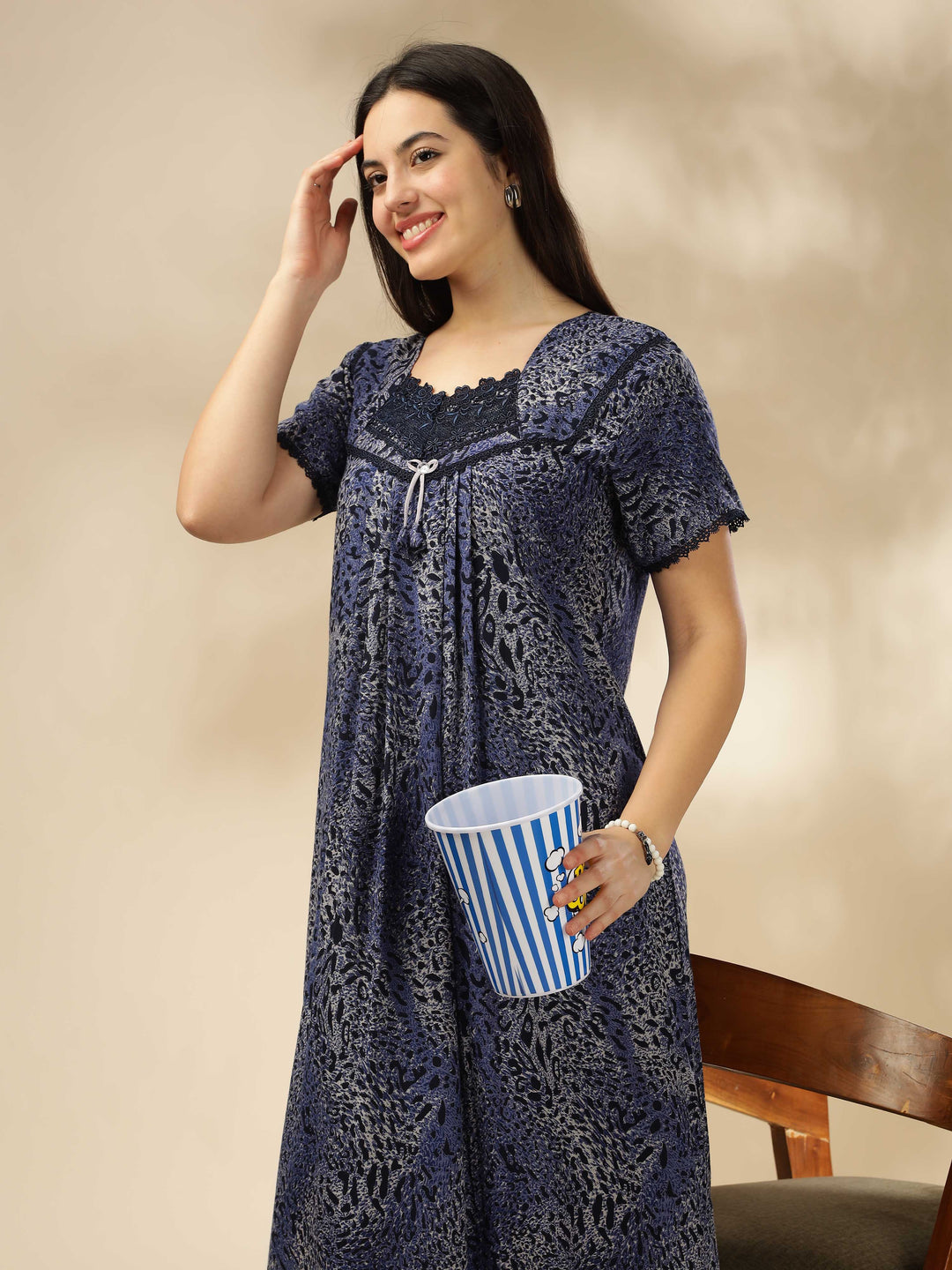 Buy Stylish Blue Alpine Pleated Designer Nighty for Women 9shines label Buy Stylish Blue Alpine Pleated Designer Nighty for Women 9shines label
