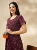 Purple Pleated Nightdress for Women with Pocket Detail