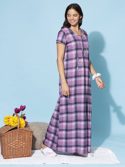 Hosiery Cotton Designer Purple Nighty