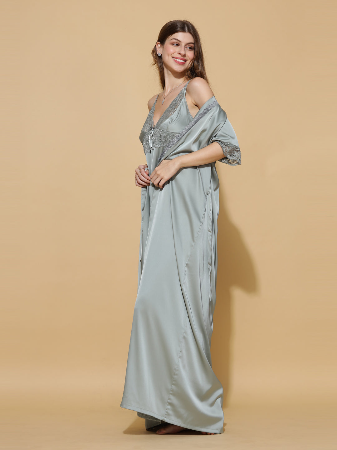 Bridal Luxury Olive Green Kimonos Long Robe With Long Gown